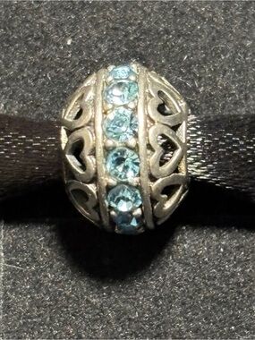 Persona Silver-Tone Heart Bead with blue Crystals